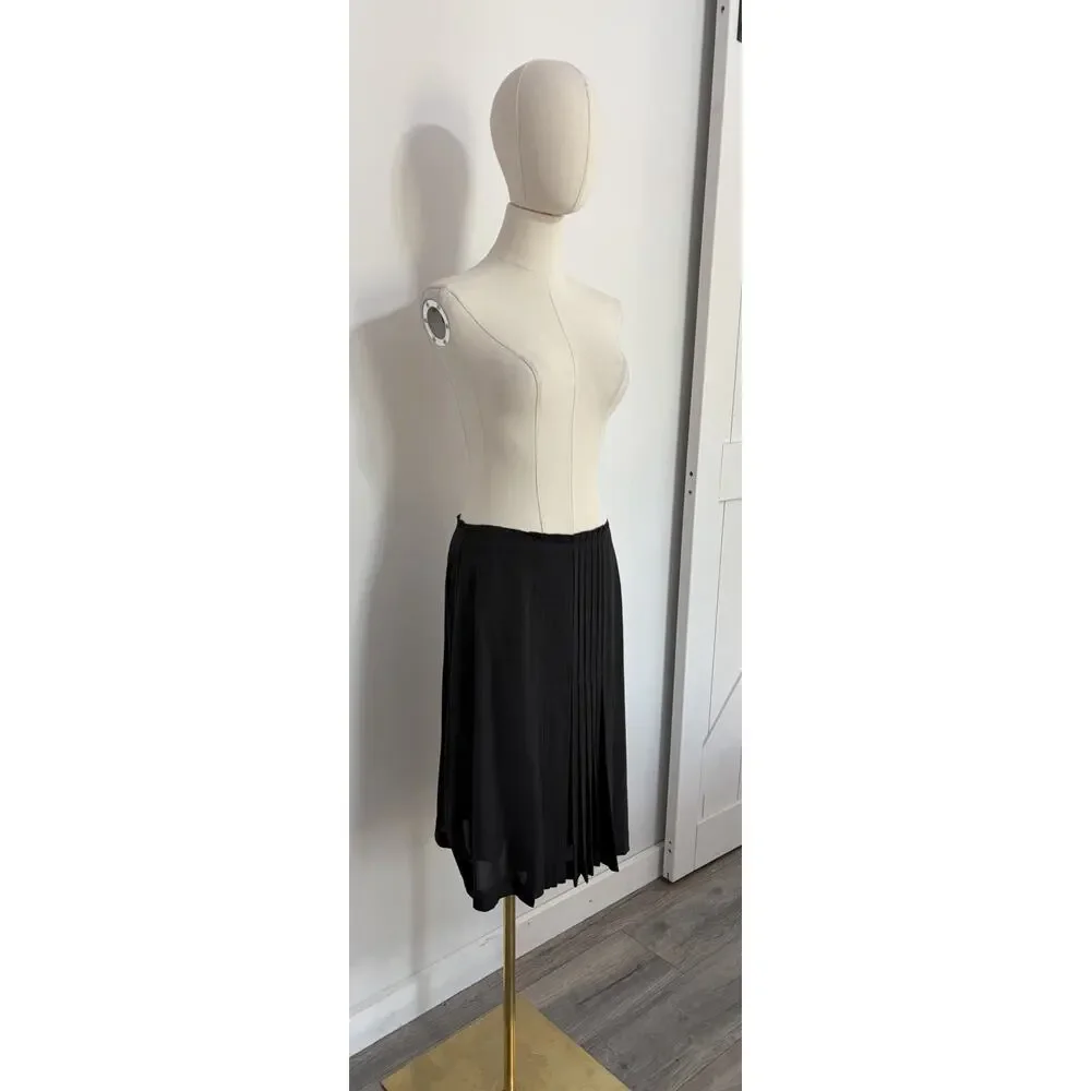 NWT Tory Burch Size 8 Georgina 100% Silk Black Pleated Knee Length Skirt $395